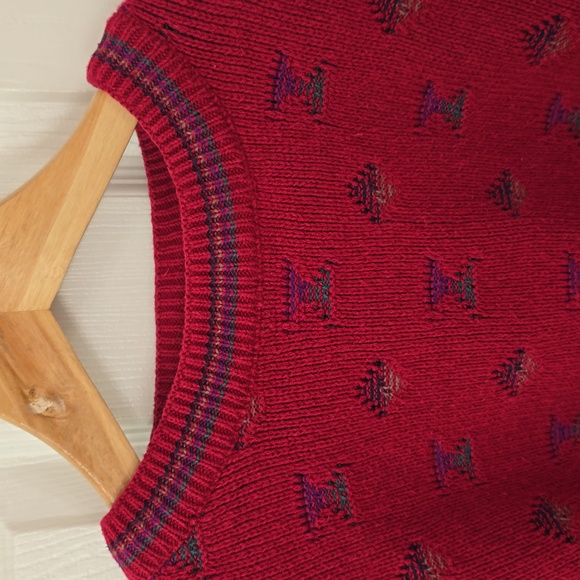 Vintage Isle Of Cotton Pattern Knit Sweater Red Made In USA Size Medium - Picture 5 of 13